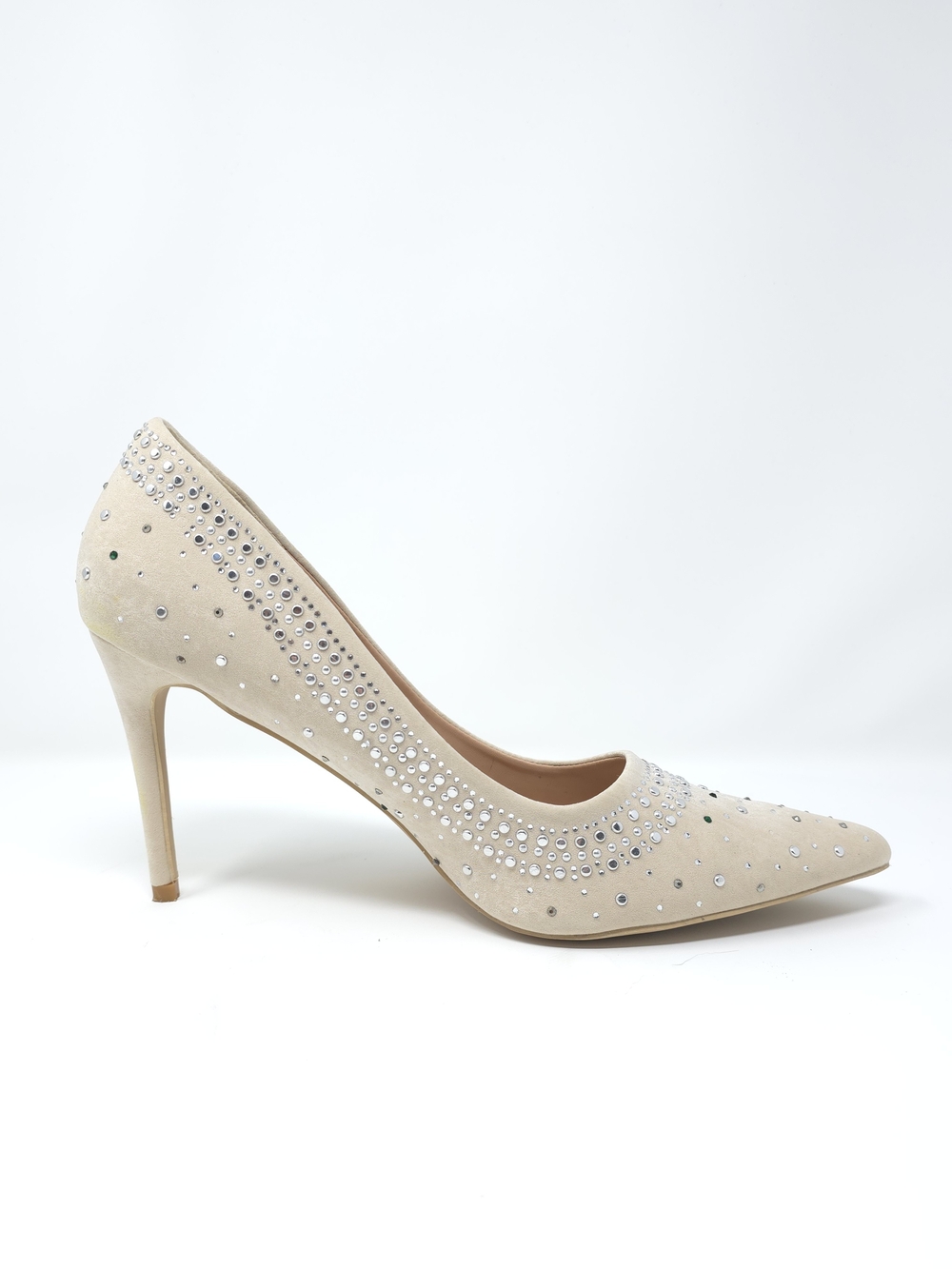 ✨ Beige Suede Rhinestone Embellished Pointed Toe Pumps ✨ 11